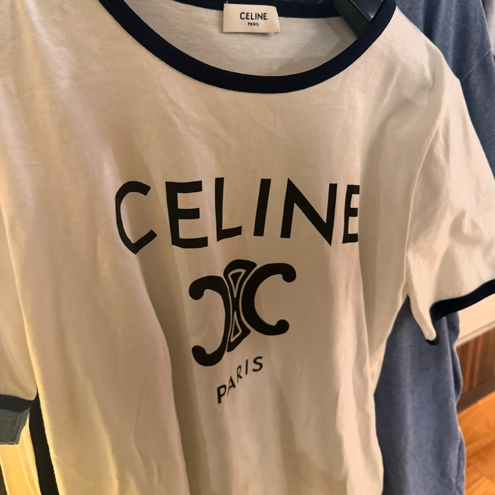 Celine White Tee with Black Logo